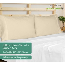 Royale Linens Queen Pillowcase Set of 2 - Bed Pillow Cover - 20" x 30" - Sand Pillowcases - 1800 Brushed Microfiber, Wrinkle & Fade Resistant - Soft & Cozy- Queen Size Pillow Case (Sand)