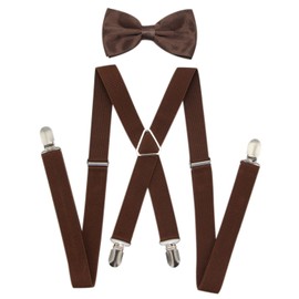 JAIFEI Men's Suspenders & Bowtie Set - Perfect For Weddings & Formal Events (Coffee)