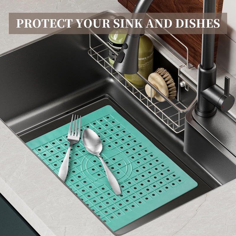 WILLKOMMEN Kitchen Sink Mat, 12" x 10" Rectangular Sink Protector