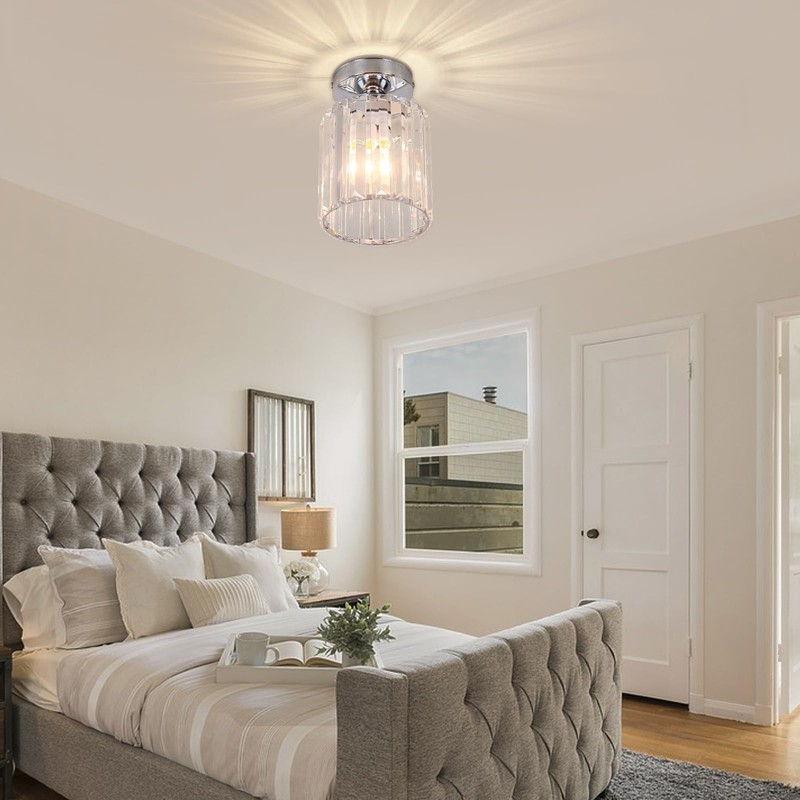 FRIXCHUR Small Chandelier Crystal Ceiling Light Semi Flush Mount Ceiling