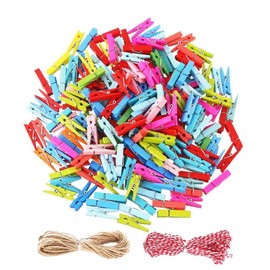 DECORA 120pcs 3.5cm Colored Wooden Clothes Pegs Mini Clothes Pegs for DIY Photo Pegs 8ft