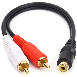 JSJ RCA Female to 2 RCA Male Y-Cable Stereo Audio Cable with OFC Conductor Dual Shielding Gold Plated Metal Shell Flexible PVC Jacket (0.2M/0.5FT)