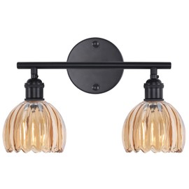 Shenmoyl Bathroom Light Fixtures, 2-Light Black Vanity Wall Light Over Mirror with Amber Tulip Glass Shade for Bedroom Living Room (Bulb Not Included)