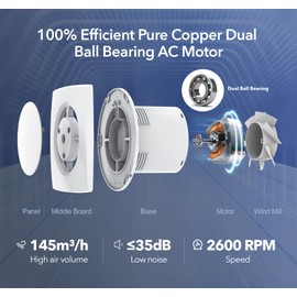 ARSFAN Bathroom Exhaust Fan with Switch, 2600RPM Upgraded Exhaust Fan 35dB Low Noise IPX4 Waterproof Household Ventilation Fans, Energy Saving Vent Fan for Attic Basement Garage Washroom P112A2