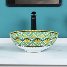 Tysun Round Vessel Sink - 16'' x 16'' Round Bathroom Sink Modern Above Counter Porcelain Ceramic Vessel Sinks for Bathrooms