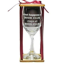 Book Club"What Happens at Book Club Stays at Book Club" Stemmed Wine Glass with Charm and Presentation Packaging