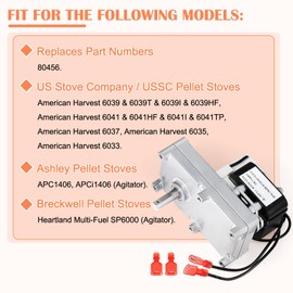 Hiorucet 4RPM 80456 Auger Motor Replacement Parts for USSC American Harvest 6039, 6041, 6037, 6035, 6033, Ashley APC1406 and Breckwell SP6000 Pellet Stove, Clockwise Auger & Agitator Motor with Hole.