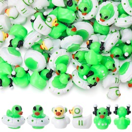 GGSTDDUP 45 Pcs Mini Resin Alien Ducks 3 Styles Tiny Alien Ducks Figurines Green UFO Sci-fi Duck Toy for Space Party Favors Desk Dashboard Decor