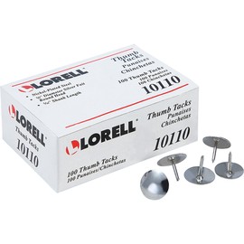 Lorell 5/16" Steel Thumb Tacks 0.31" Shank - 0.38" Head - for Schedule, Wall - 1000/Box - Silver - Nickel Plated (10110BX)