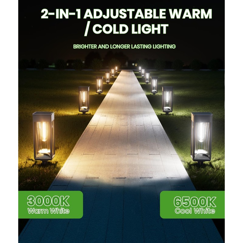 BITPOTT Bright Solar Pathway Lights Outdoor 2 Pack, 2-in-1 Warm&Cool