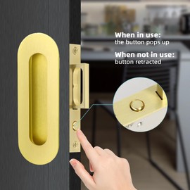 Sliding Pocket Door Hidden Handle, 304 Stainless Steel Pocket Door Hardware, Recessed Flush Finger Pulls, Heavy Duty Edge Pull with Pop Out Ring Pull (Gold, 6 inch)