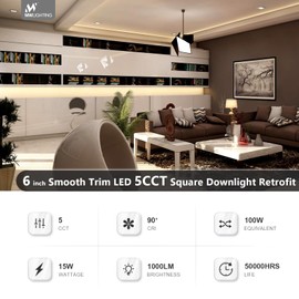 mw Retrofit Square LED Recessed Lighting 6 Inch Selectable 2700K/3000K/3500K/4000K/5000K Dimmable LED Can Lights, 100W Incandescent Equal, 1100LM(1 PK)