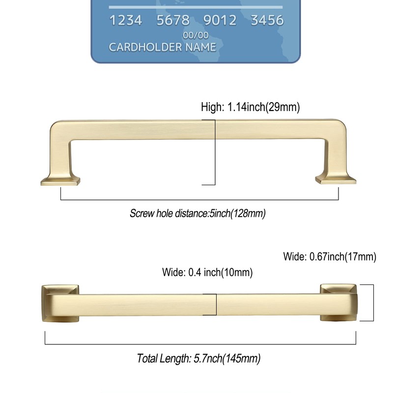 9BUILD 6 Pack 5 Inch Brushed Brass Cabinet Handles -