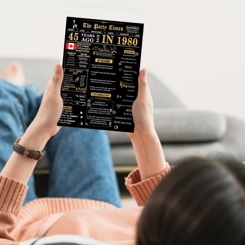 45th Birthday Cards, 45th Black Gold Birthday Decorations, Best 45