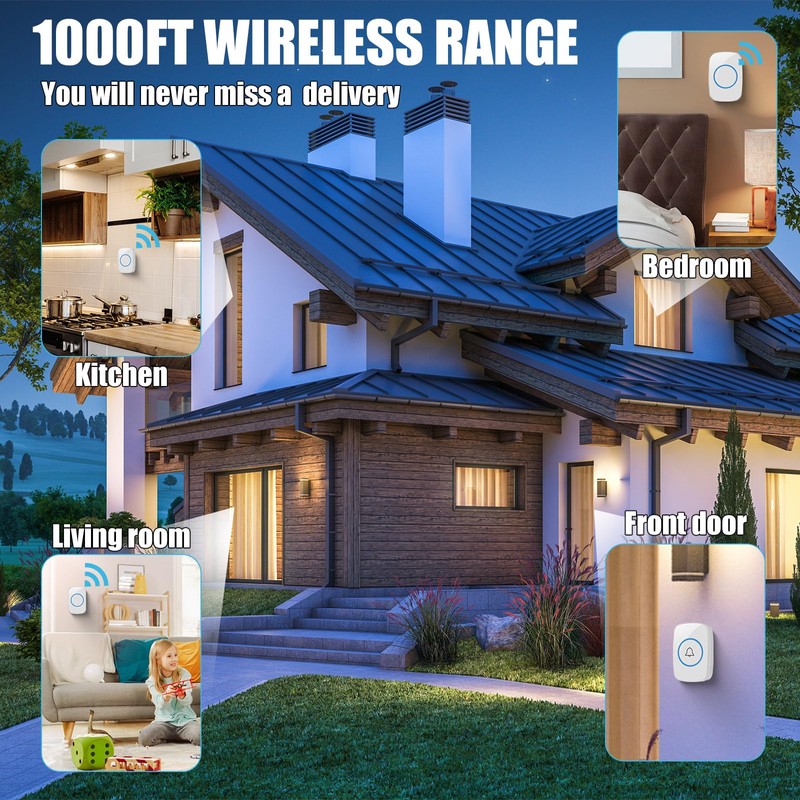 8 Pcs Waterproof Doorbell Kit 4 Pcs Home Doorbell with