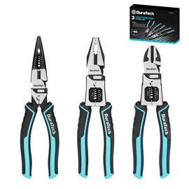 DURATECH 3PCS Pliers Set, Large 6 in 1 Multifunctional Wire Stripper Crimper Cutter, 8.5" Long Nose Pliers, 8.5" Linesman Pliers, 8" Diagonal Side Cutting