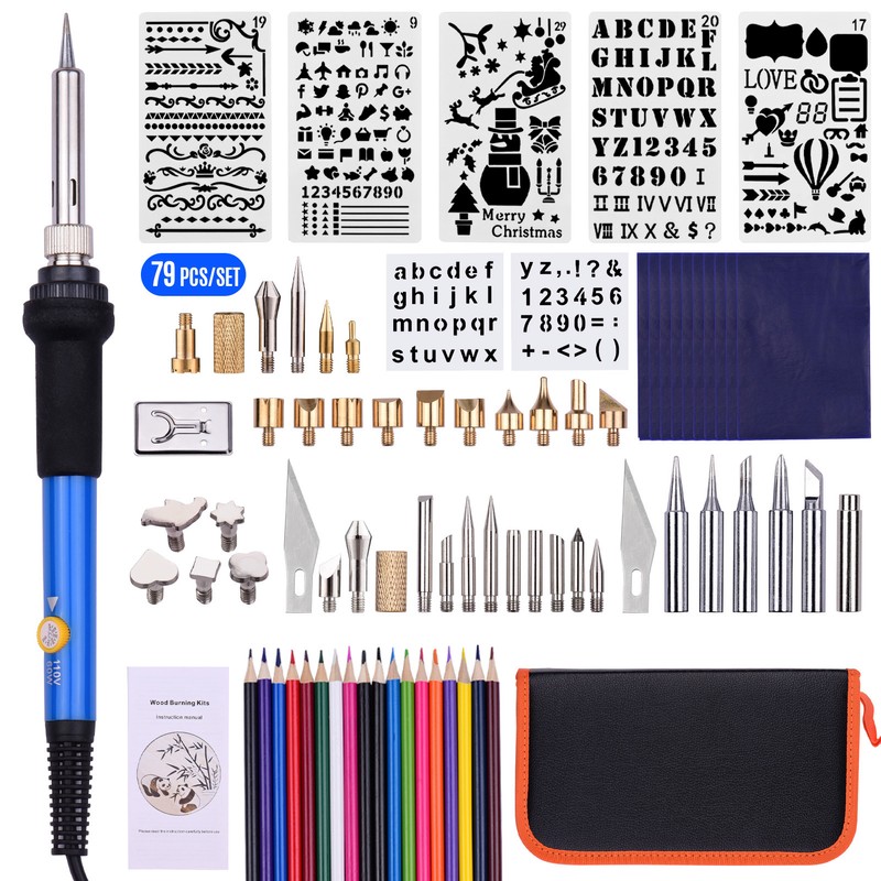 79PCS Burning Tool Kit Professional Pyrography Pen Soldering Iron Set