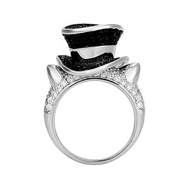 Tophat Cat Statement Ring for Women by Ginger Lyne | White and Black Gold Plated Cubic Zirconia Kitty Ring for Her | Animal Jewelry for Girlfriend or Kitten Mom