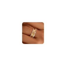 FUNEIA Stackable Gold Rings for Women Non Tarnish Chunky 14K Gold Plated Rings that Don't Tarnish Engagement Cubic Zirconia Ring Set Stack Dainty Pinky Wedding Bands Thumb Rings Gold Jewelry Size 6-11