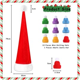 Long Christmas Hat, Adult Plush Santa Hat with Thick Fur Edge, Santa Claus Hat with 10 Pieces Mini Christmas Hat, Random Colour