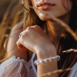 White Crystal Bracelet Natural Crystal Bracelet 10mm Beaded Bracelet for Women Men White Crystal Bracelet Natural Stone Stretch Gemstone Bracelet Healing Crystal Bracelet for Holiday Birthday