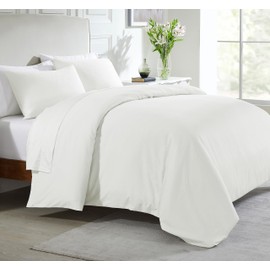 California Design Den 3-Pc Queen Size Duvet Cover Set, 400 Thread Count 100% Cotton Duvet Cover and 2 Pillow Shams, Soft & Breathable Long-Staple Cotton Bedding Set, Button Closure (Ivory, Queen)