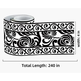 FLFK Mirror Border Peel and Stick - Black and White Wallpaper Borders Decal Trim Floral Pattern 4" x 240"