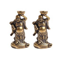 Opexicos 2Pcs Copper Maitreya Buddha Miniatures Figurines Pocket Brass Small Statue Ornaments Home Decor Craft for Living Room Desk Decoration