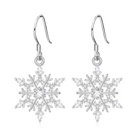 EVER FAITH Winter Snowflake Earrings 925 Sterling Silver Clear Cubic Zirconia Holiday Dainty Snowflakes Hook Dangle Earring Christmas Jewelry Gifts for Women Girls