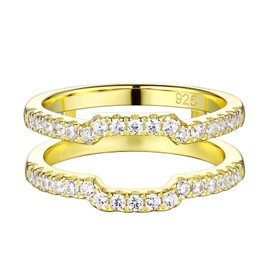 Blongme Cubic Zirconia Curved Wedding Band for Women Guard Ring Enhancers Engagement Ring 925 Yellow Gold Size 8
