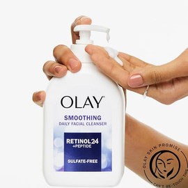 Olay Lavado facial, limpiador facial diario con retinol, péptidos y glicerina, alisa, nutre la superficie de la piel, hidrata mientras limpia - Sin sulfato, sin parabenos, 16 onzas