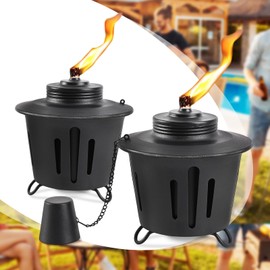 FALBAWR 2 Pack Citronella Table Top Torches, 15oz Mini Fire Pit Tabletop Torch for Outside, Metal Tabletop Flame Torch Includes Long Lasting Wick and Snuffer for Yard, Patio, Deck, Garden, Party