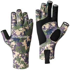 Bassdash Fishing Gloves, UV Protection, Sun Protection, Quick Drying, UPF 50+, 3/4 Finger Fishing Gloves