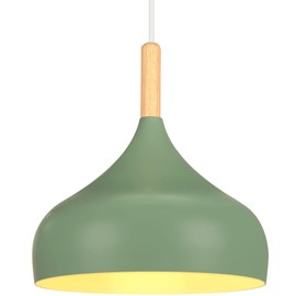 iDEGU Retro Pendant Ceiling Lights 24CM Modern Scandinavian Style Pendant Lampshade E27 Ceiling Light Fixture in Metal Wood Pendant Lamp for Bedroom, Dining Room, Kitchen, Living Room (Olive Green)