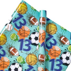 RUSPEPA Scented Birthday Wrapping Paper - Mini Roll - Ball Pattern with Fragrance for Boys' Birthday, Party and Celebration - 17 inches x 16.4 feet - Age 13