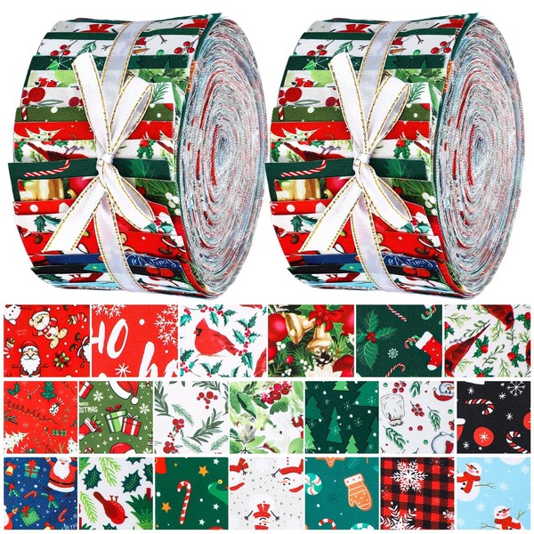 Hosuly 40 Pcs Christmas Fabric Patchwork Roll Quilting Fabric Roll