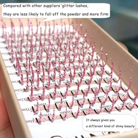 FQNing Glitter Lash Extensions Colored Pink Spike Glitter Eyelash Extension for Lash Enhance 11mm-16mm Mixed (Pink)