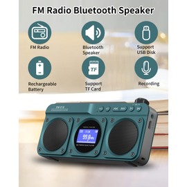 SEMIER Small Digital FM Radio Bluetooth Speaker, Handheld Rechargeable Radio Wireless Speaker, LCD Display, Double Speakers, Headphone Jack, Support USB/Micro SD Card MP3 Play for Home Outdoor