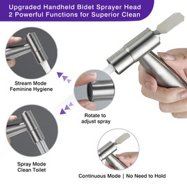 Tugbagocer Bidet Toilet Sprayer Head Stainless Steel Handheld Sprayer for Feminine Wash, Cloth Diaper, Bathroom, Kitchen and Toilet Cleaning 3 Functions (Brushed Nickel)