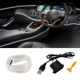 Hbxdeco EL Wire Interior Car LED Strip Lights, 16.4FT RGB USB Neon Automotive Light Strip, Electroluminescent Vehicle Ambient Lighting Kit, Interior Decoration Car Accessories (White)