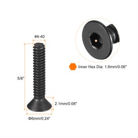 uxcell #4-40x5/8 Flat Head Socket Cap Screws, 10.9 Grade Carbon Steel Hex Socket Countersunk Flat Head Screw Bolts Machine Screws Fasteners, Fully Threaded, Black Oxide, 20Pcs
