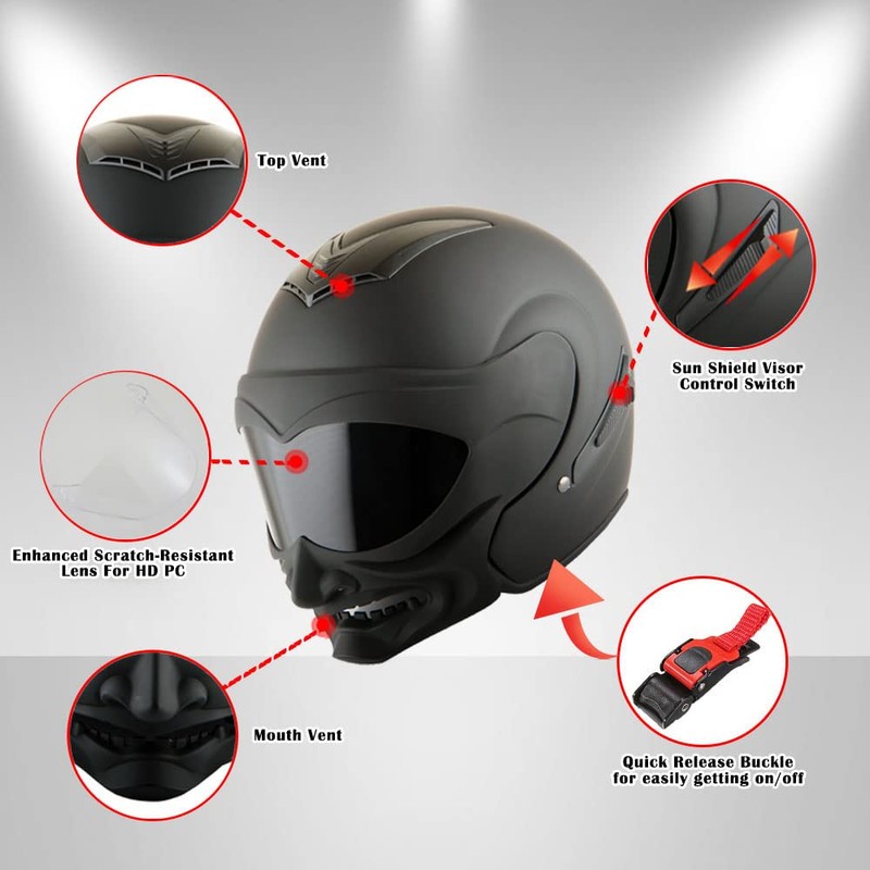 1Storm Motorcycle Open Face Fiber Glass Dual Visor Helmet Scooter