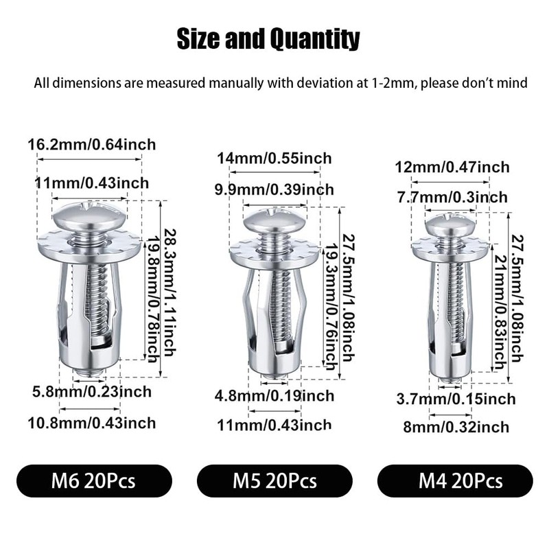 60 Pcs M4 M5 M6 Jack Nuts, Carbon Steel Expansion