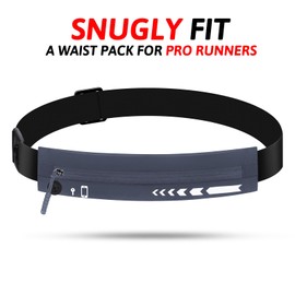 USHAKE Slim Running Belt for Women Men-Runners Phone Holder Fanny Pack Expandable, Adjustable, Bounce Free Waist Pouch bag for Workout, Money Belt, Run Gear Accessories Dark Grey