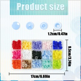HAIKING Round Snap Kits, 150 Set Colorful Snaps with Storage Container for Sewing, Clothing, Crafting (15 Colors, 12 mm/0.47 in)