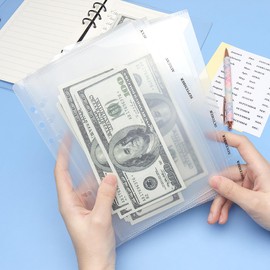 NatSumeBasics 12 A5 Binder Dividers with Pockets and Tabs Clear Cash Envelopes Zipless Binder Wallet Pouch and Sticker for 6 Ring Budgeting Accessories (A5)