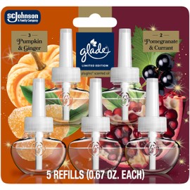 Glade PlugIns Refills Air Freshener, Pumpkin & Ginger and Pomegranate & Currant, Scented and Essential Oils for Home and Bathroom, 0.67 Fl Oz, 5 Count