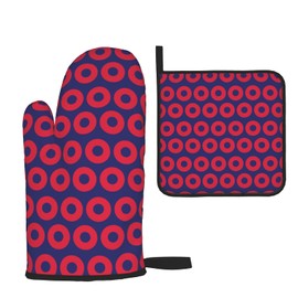 Fishman Donuts Oven Mitts and Pot Holders Sets,Heat Resistant Non Slip Kitchen Gloves Hot Pads with Inner Cotton Layer for Cooking BBQ Baking Grilling