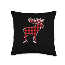 Moose Red Buffalo Plaid Matching Pajama Family Throw Pillow