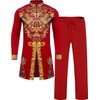 Mens African 2 Piece Set Zipper Nigerian Dashiki Metallic Shirt